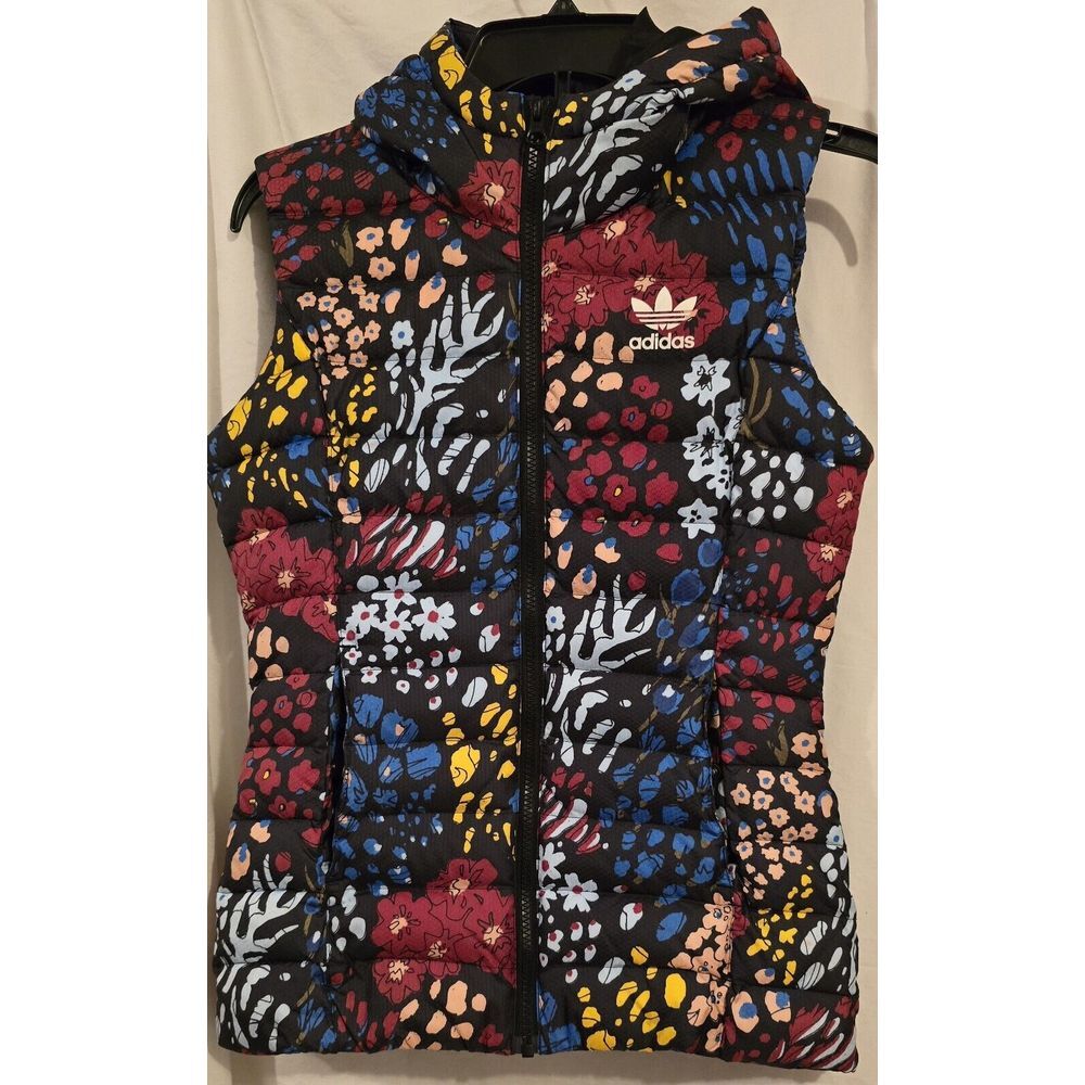 Adidas Original AOP‎ Hooded Quilted Puffer Vest Vibrant Flower women's Sz XS
